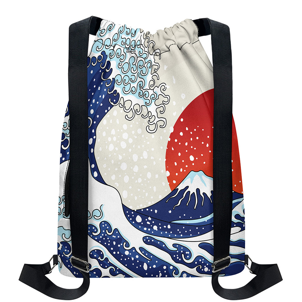 Ancient Great Japanese Wave Print Drawstring Backpack