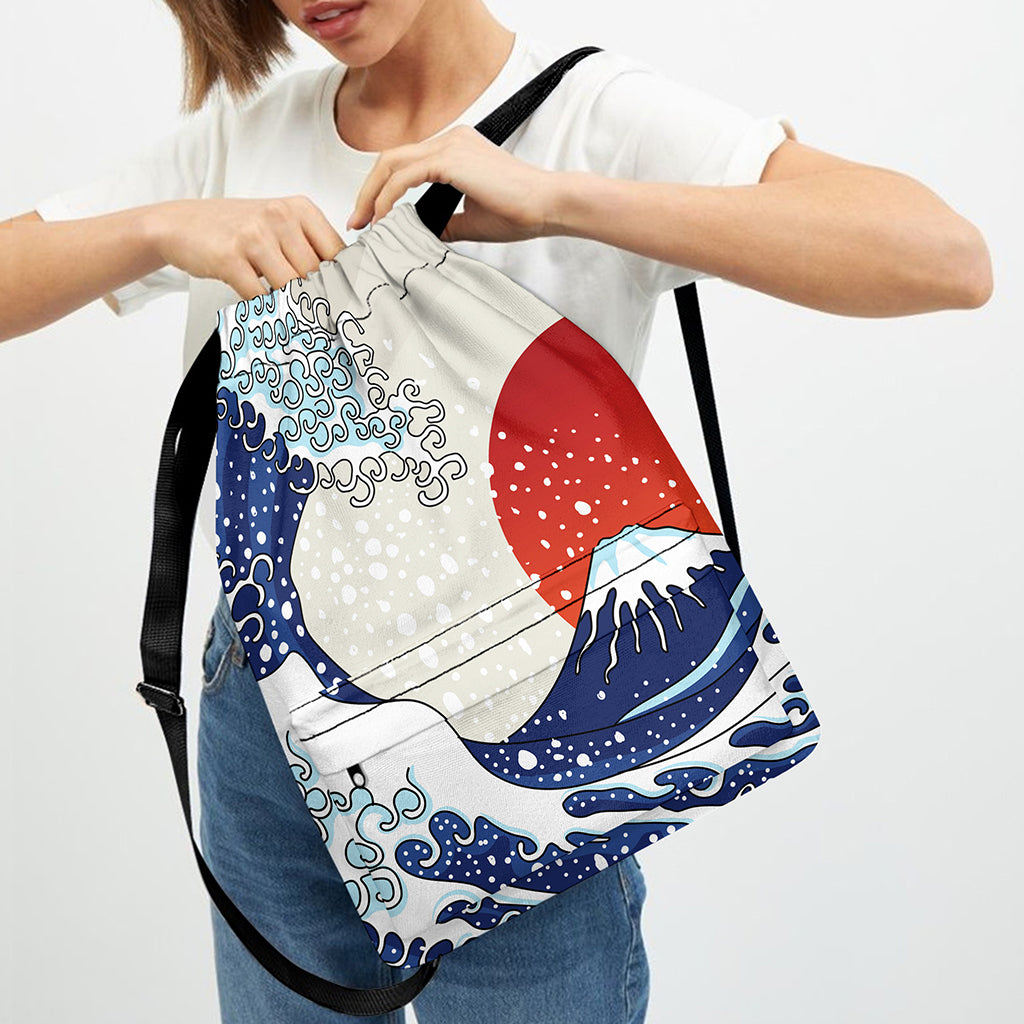 Ancient Great Japanese Wave Print Drawstring Backpack