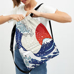 Ancient Great Japanese Wave Print Drawstring Backpack