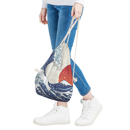 Ancient Great Japanese Wave Print Drawstring Bag