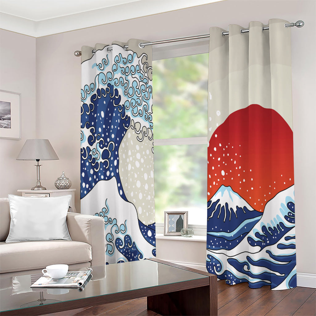 Ancient Great Japanese Wave Print Extra Wide Grommet Curtains