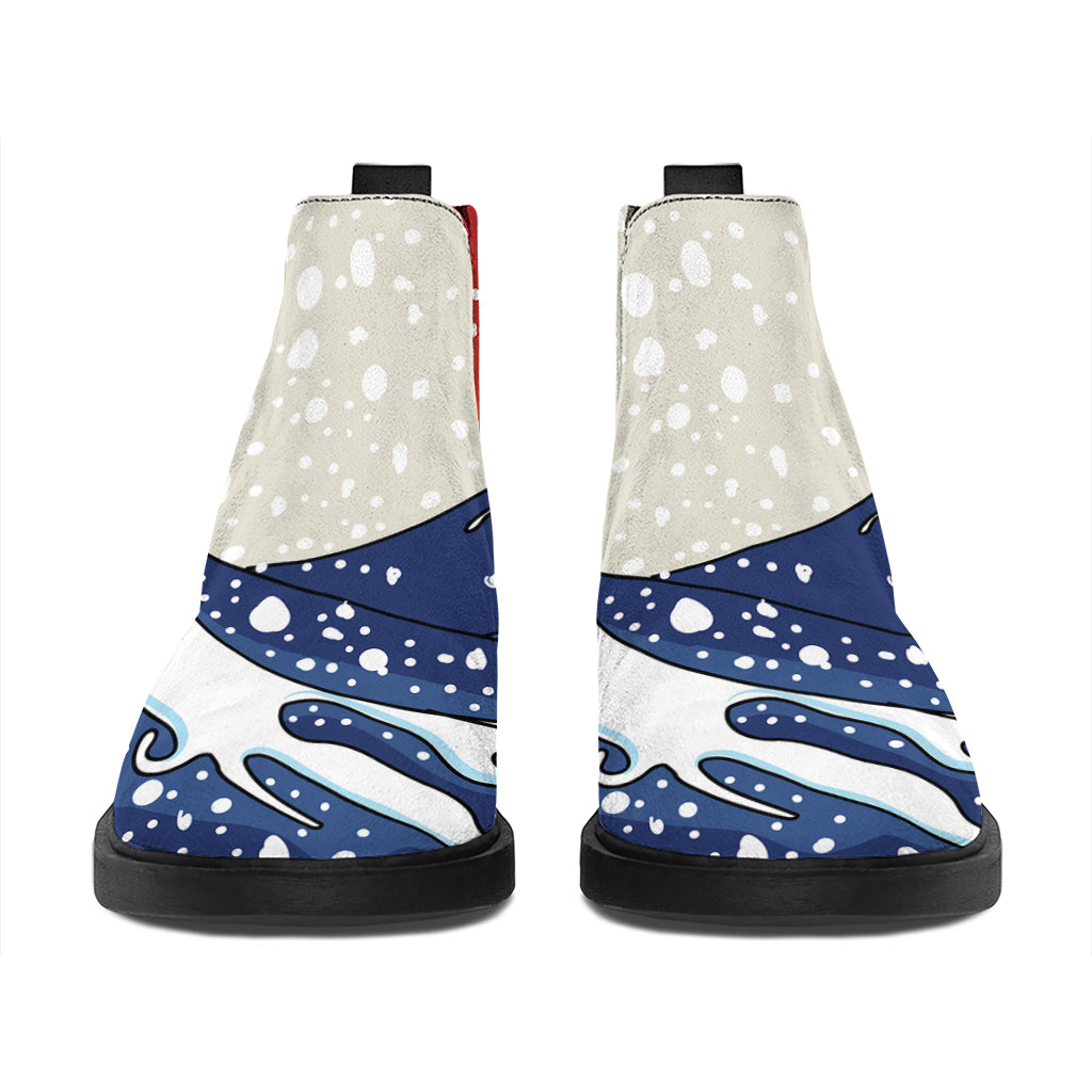 Ancient Great Japanese Wave Print Flat Ankle Boots