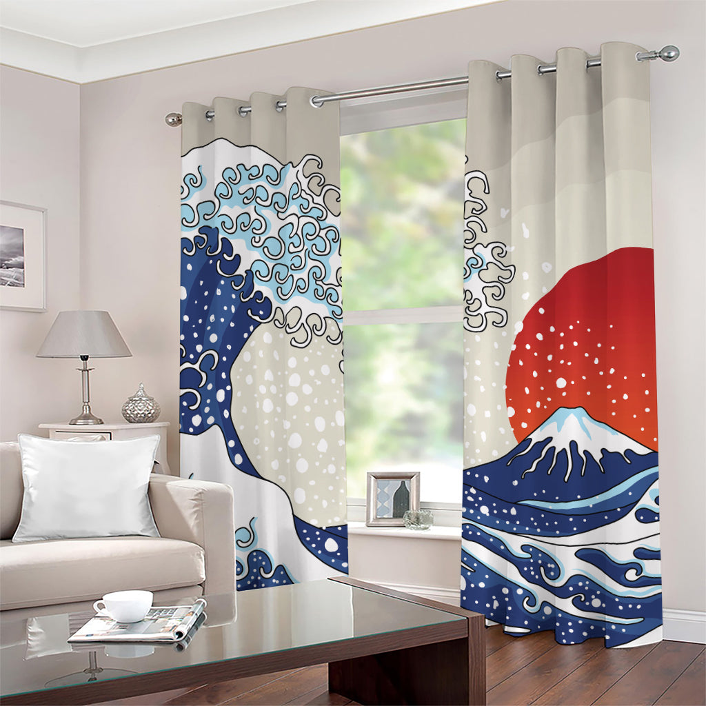Ancient Great Japanese Wave Print Grommet Curtains
