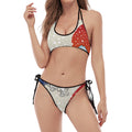 Ancient Great Japanese Wave Print Halter Scoop Tie Side Bikini