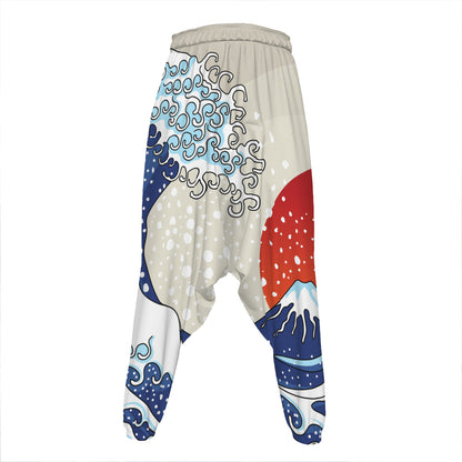Ancient Great Japanese Wave Print Hammer Pants