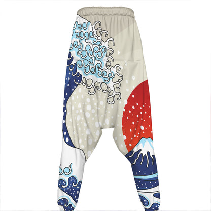 Ancient Great Japanese Wave Print Hammer Pants