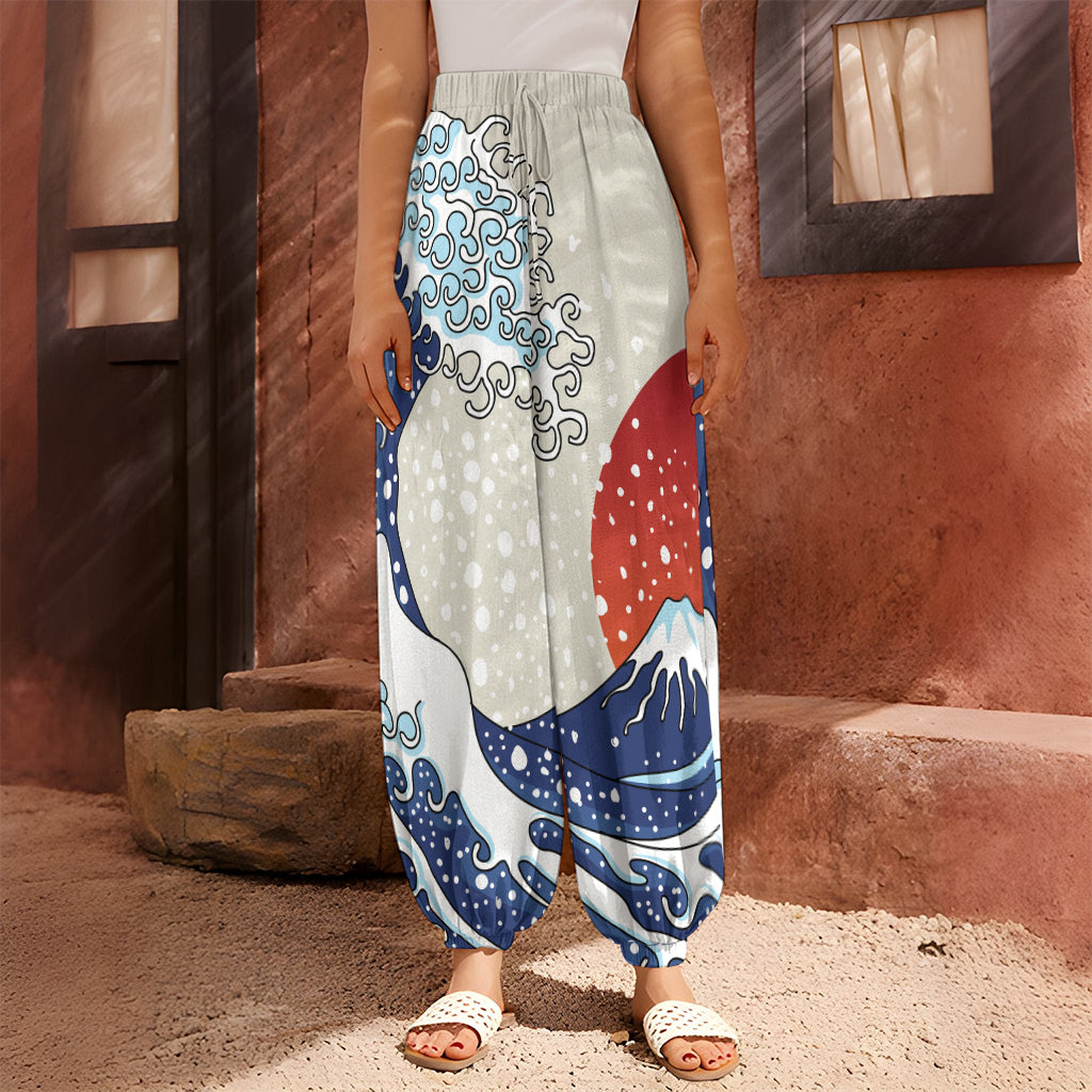 Ancient Great Japanese Wave Print Harem Pants