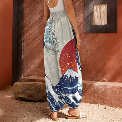 Ancient Great Japanese Wave Print Harem Pants