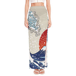 Ancient Great Japanese Wave Print High Slit Maxi Skirt