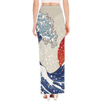 Ancient Great Japanese Wave Print High Slit Maxi Skirt