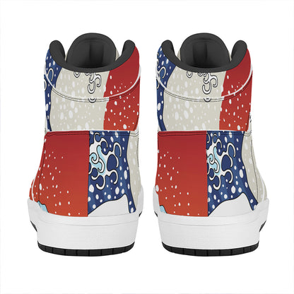 Ancient Great Japanese Wave Print High Top Leather Sneakers