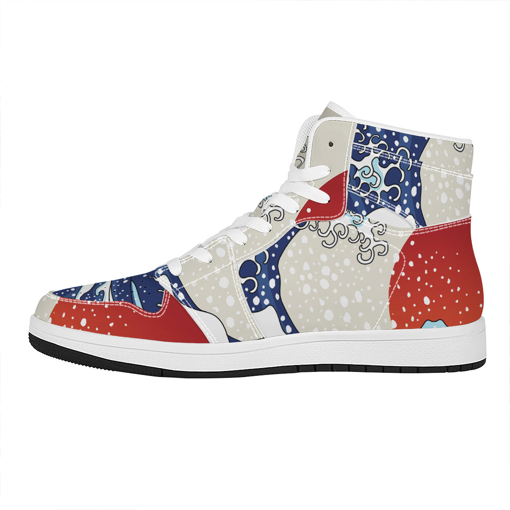 Ancient Great Japanese Wave Print High Top Leather Sneakers