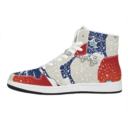 Ancient Great Japanese Wave Print High Top Leather Sneakers