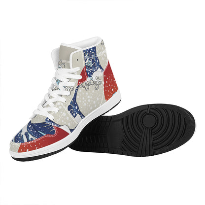 Ancient Great Japanese Wave Print High Top Leather Sneakers