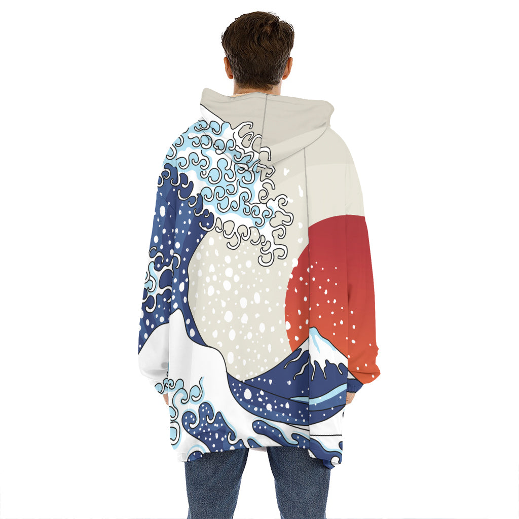 Ancient Great Japanese Wave Print Hoodie Blanket