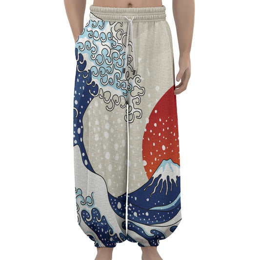 Ancient Great Japanese Wave Print Lantern Pants