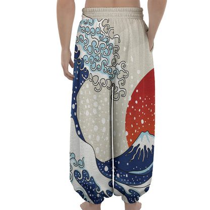 Ancient Great Japanese Wave Print Lantern Pants