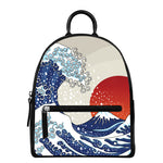 Ancient Great Japanese Wave Print Leather Backpack