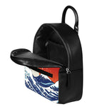 Ancient Great Japanese Wave Print Leather Backpack