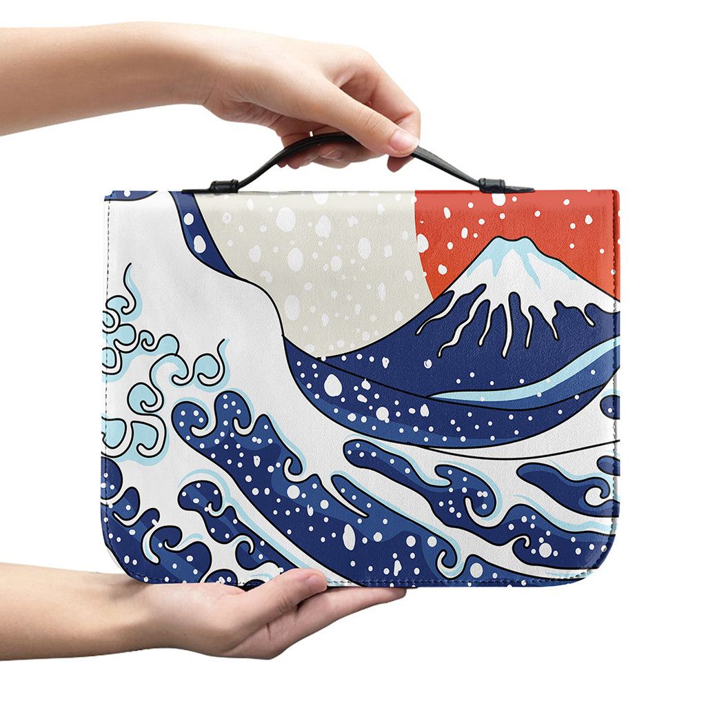 Ancient Great Japanese Wave Print Leather Bible Cover