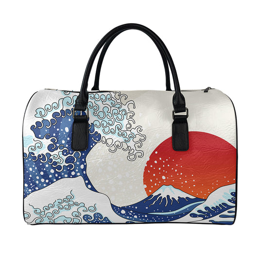 Ancient Great Japanese Wave Print Leather Duffle Bag
