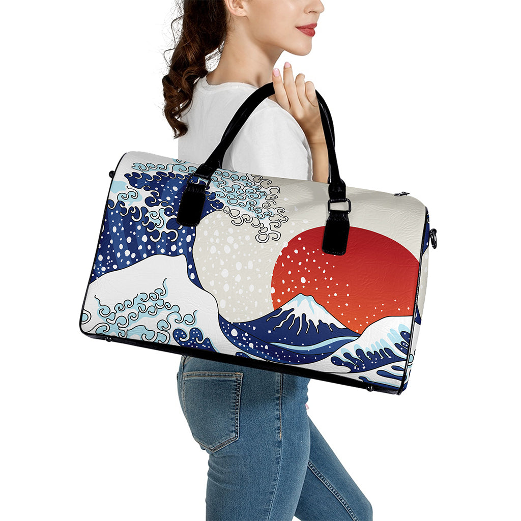 Ancient Great Japanese Wave Print Leather Duffle Bag