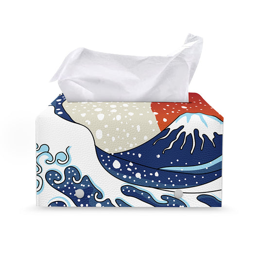 Ancient Great Japanese Wave Print Leather Tissue Box Cover