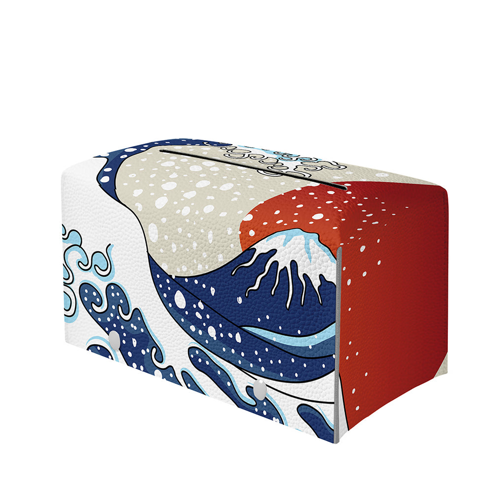 Ancient Great Japanese Wave Print Leather Tissue Box Cover