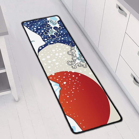 Ancient Great Japanese Wave Print Long Kitchen Mat