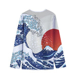 Ancient Great Japanese Wave Print Long Sleeve Short Coat