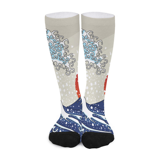 Ancient Great Japanese Wave Print Long Socks