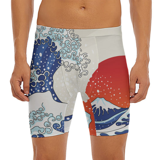 Ancient Great Japanese Wave Print Men's Long Boxer Briefs