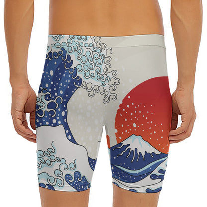Ancient Great Japanese Wave Print Men's Long Boxer Briefs