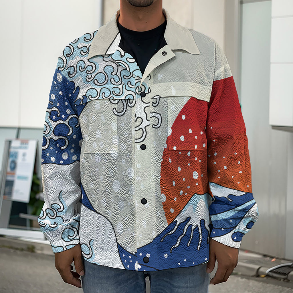 Ancient Great Japanese Wave Print Men's Shirt Jacket