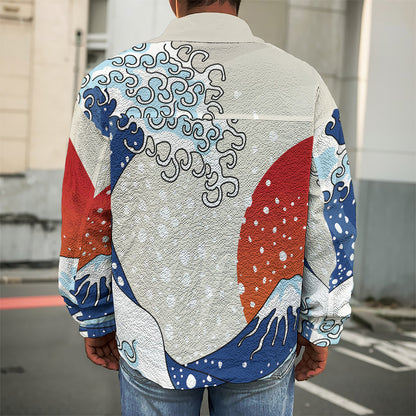 Ancient Great Japanese Wave Print Men's Shirt Jacket