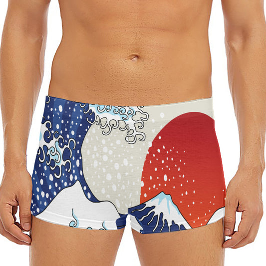 Ancient Great Japanese Wave Print Men's Short Boxer Briefs
