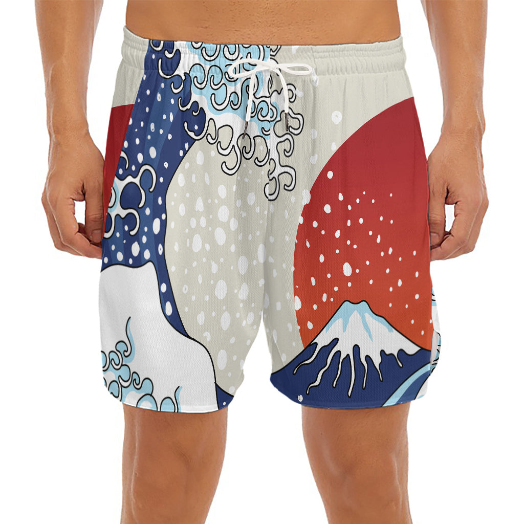 Ancient Great Japanese Wave Print Men's Split Running Shorts