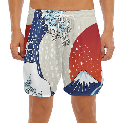 Ancient Great Japanese Wave Print Men's Split Running Shorts