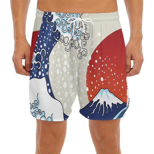 Ancient Great Japanese Wave Print Men's Split Running Shorts