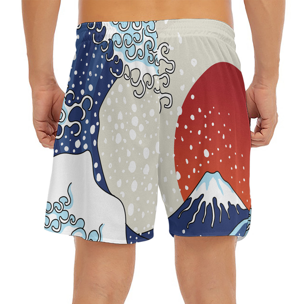 Ancient Great Japanese Wave Print Men's Split Running Shorts
