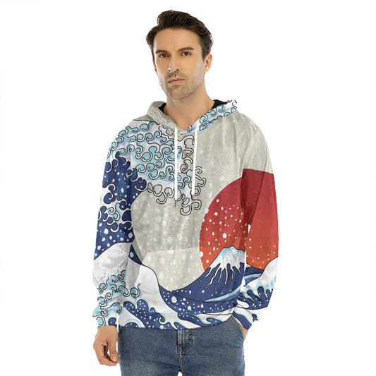 Ancient Great Japanese Wave Print Men's Velvet Pullover Hoodie