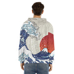 Ancient Great Japanese Wave Print Men's Velvet Pullover Hoodie