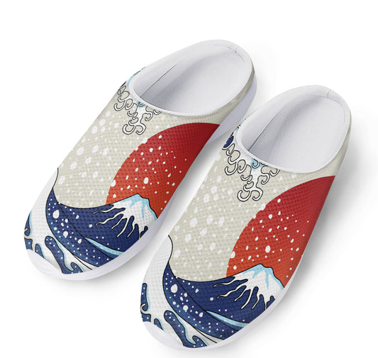 Ancient Great Japanese Wave Print Mesh Casual Shoes