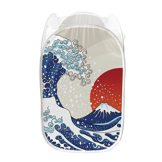 Ancient Great Japanese Wave Print Mesh Laundry Hamper