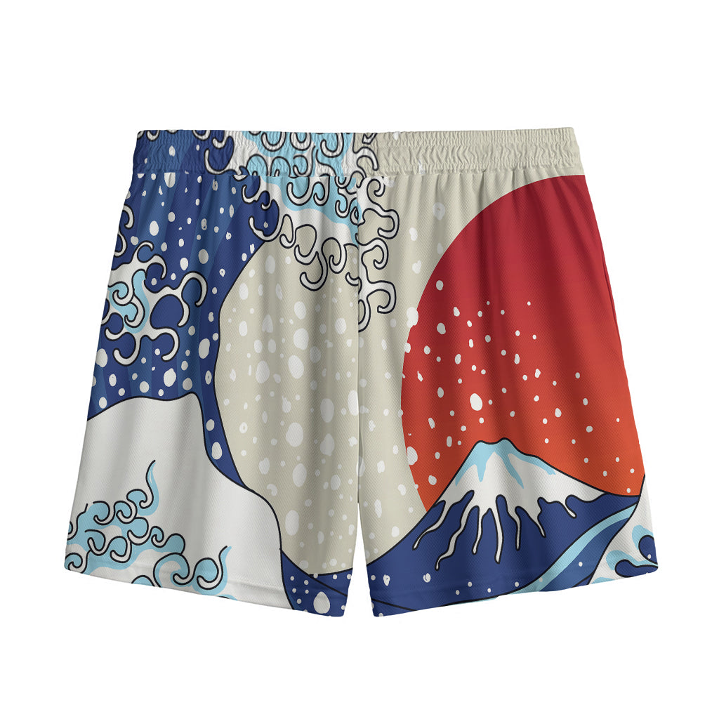 Ancient Great Japanese Wave Print Mesh Shorts