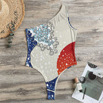 Ancient Great Japanese Wave Print One Shoulder Bodysuit