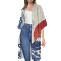 Ancient Great Japanese Wave Print Open Front Beach Cover Up