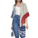 Ancient Great Japanese Wave Print Open Front Beach Cover Up