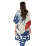 Ancient Great Japanese Wave Print Open Front Beach Cover Up