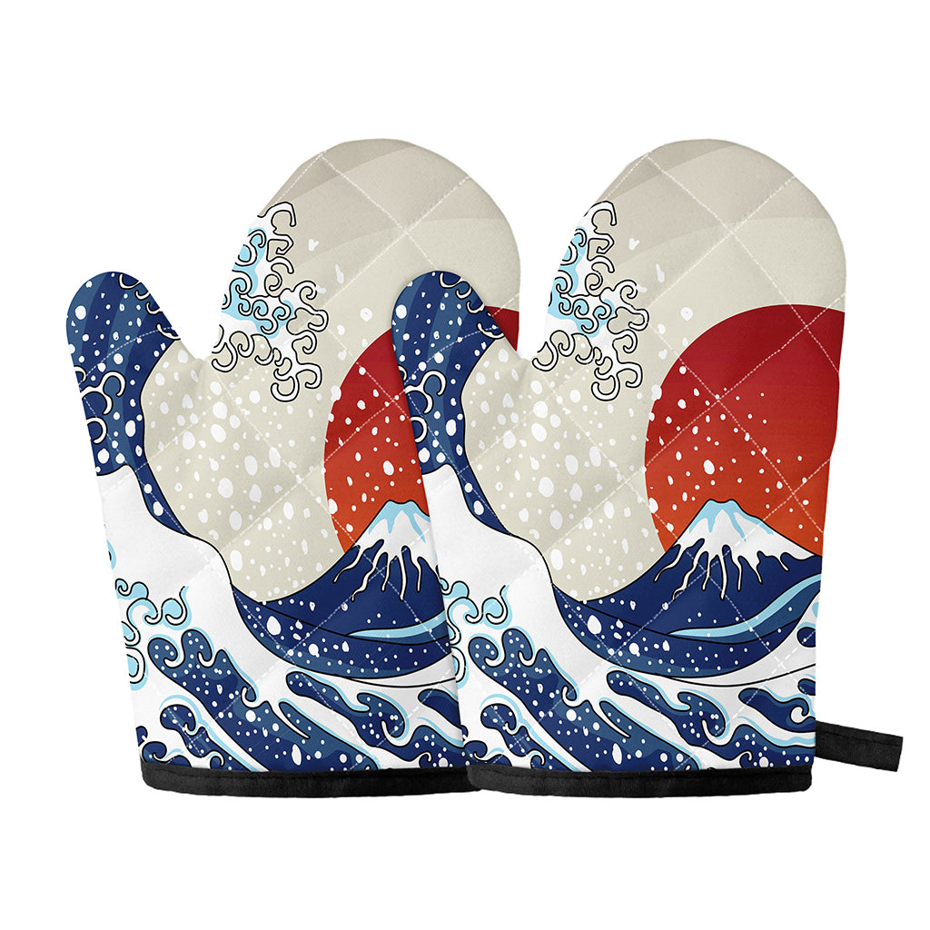 Ancient Great Japanese Wave Print Oven Mitts